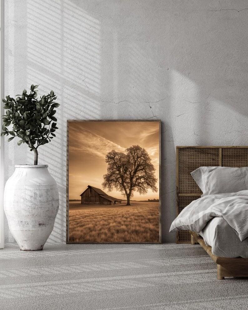 Affiche Imprimée A3 Qualité Premium - Paysage Sépia, Art Mural Style Aquarelle, Poster Campagne, Impression Minimaliste, Décoration Maison