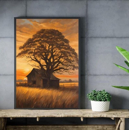 Affiche Imprimée A3 Qualité Premium - Paysage Sépia, Art Mural Style Aquarelle, Poster Campagne, Impression Minimaliste, Décoration Maison