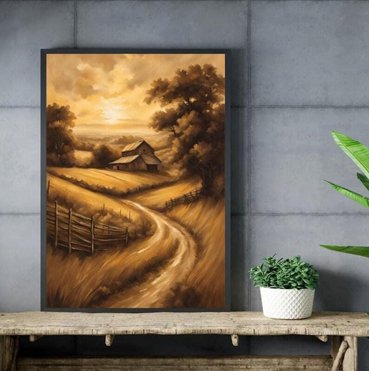 Affiche paysage sépia vintage – Poster nature rétro – Décoration murale artistique – Art mural ancien – Impression photo sépia