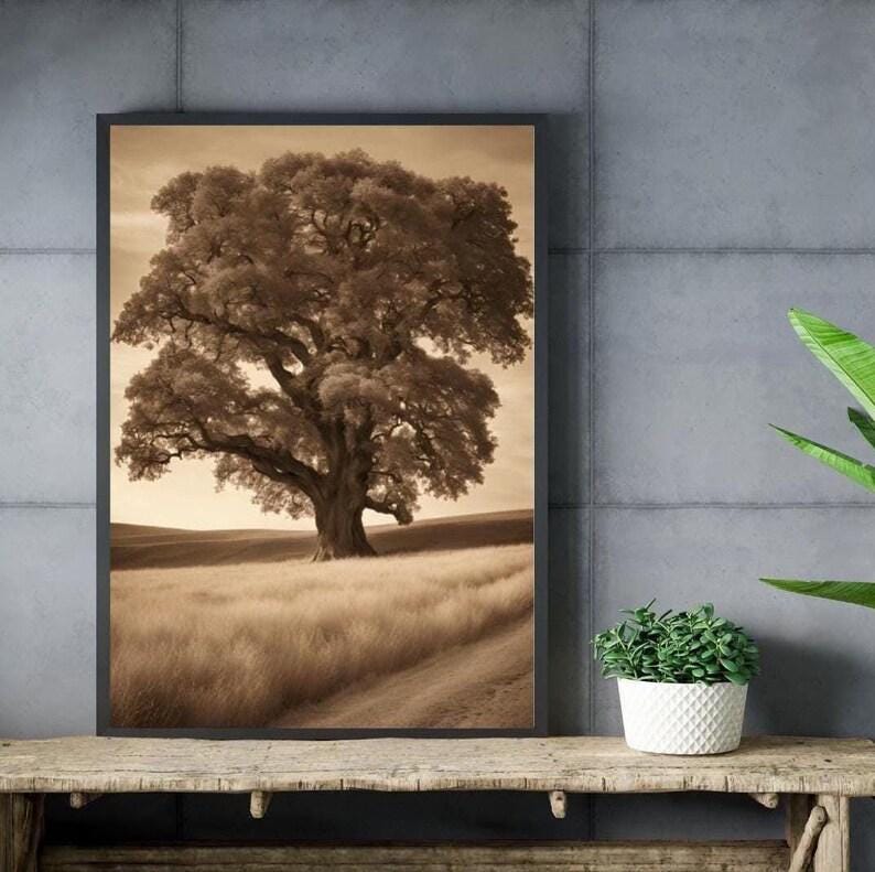 Affiche Imprimée A3 Qualité Premium - Paysage Sépia, Art Mural Style Aquarelle, Poster Campagne, Impression Minimaliste, Décoration Maison