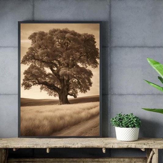 Affiche Imprimée A3 Qualité Premium - Paysage Sépia, Art Mural Style Aquarelle, Poster Campagne, Impression Minimaliste, Décoration Maison