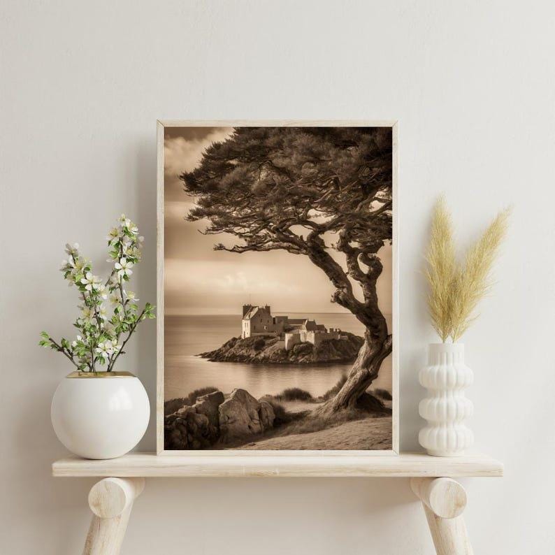 Affiche paysage sépia vintage – Poster nature rétro – Décoration murale artistique – Art mural ancien – Impression photo sépia