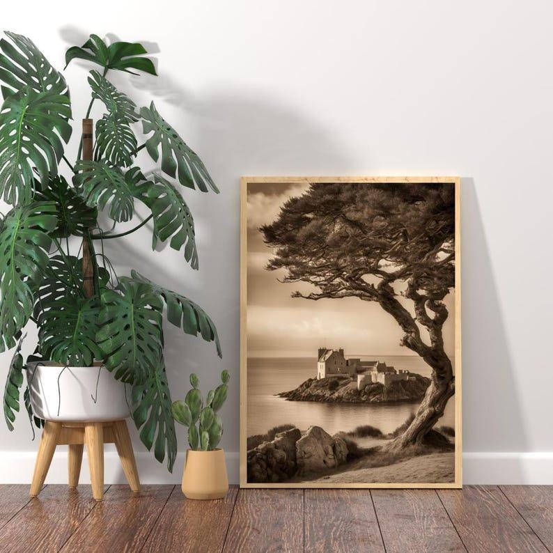 Affiche Imprimée A3 Qualité Premium - Paysage Sépia, Art Mural Côtier Mer, Poster Marin & Pêche, Impression Minimaliste, Décoration Maison