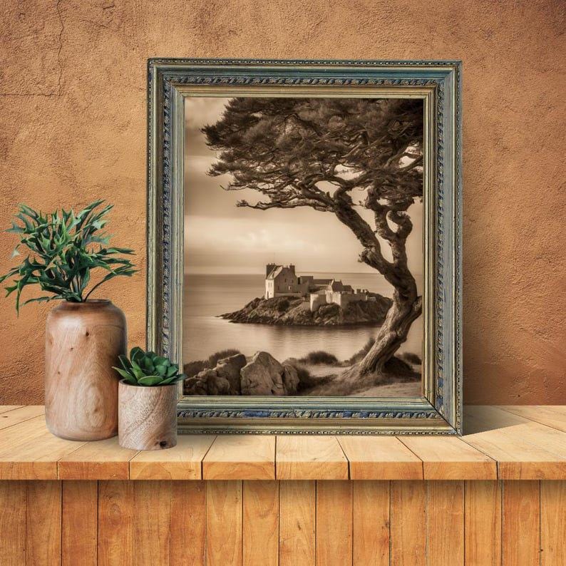 Affiche paysage sépia vintage – Poster nature rétro – Décoration murale artistique – Art mural ancien – Impression photo sépia