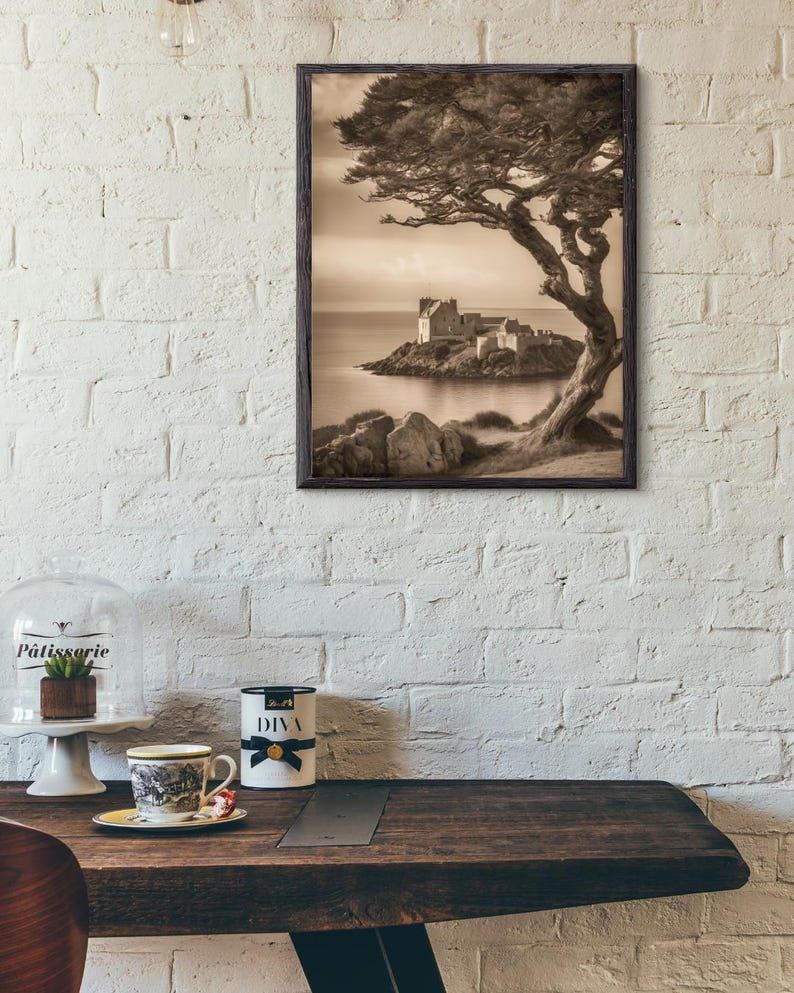 Affiche Imprimée A3 Qualité Premium - Paysage Sépia, Art Mural Côtier Mer, Poster Marin & Pêche, Impression Minimaliste, Décoration Maison