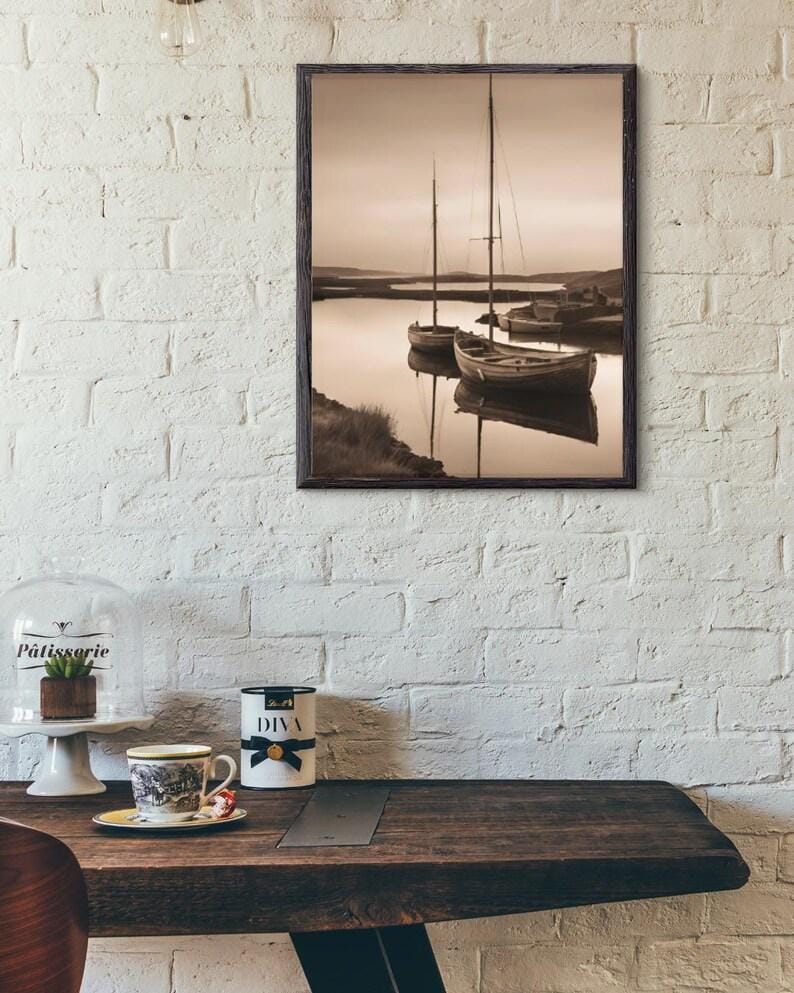 Affiche Imprimée A3 Qualité Premium - Paysage Sépia, Art Mural Côtier Mer, Poster Marin & Pêche, Impression Minimaliste, Décoration Maison