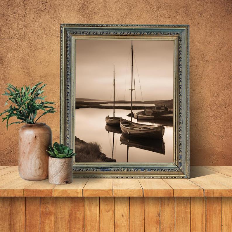 Affiche Imprimée A3 Qualité Premium - Paysage Sépia, Art Mural Côtier Mer, Poster Marin & Pêche, Impression Minimaliste, Décoration Maison