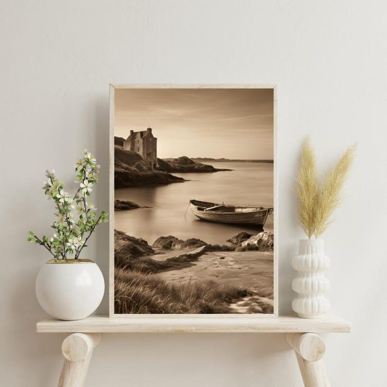 Affiche paysage sépia vintage – Poster nature rétro – Décoration murale artistique – Art mural ancien – Impression photo sépia