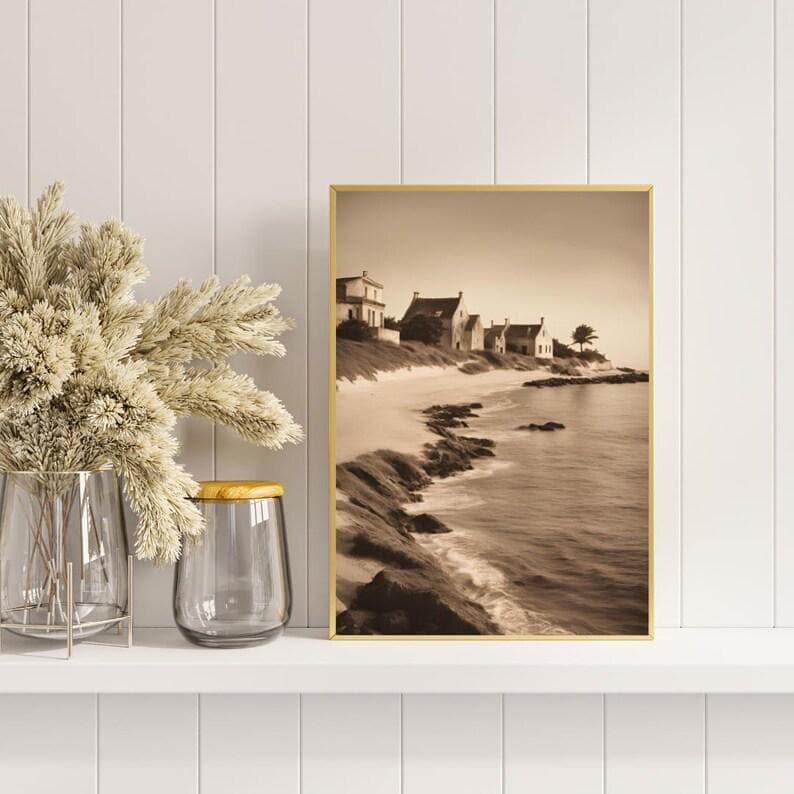 Affiche Imprimée A3 Qualité Premium - Paysage Sépia, Art Mural Côtier Mer, Poster Marin & Pêche, Impression Minimaliste, Décoration Maison