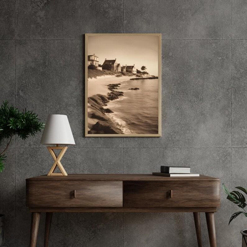 Affiche Imprimée A3 Qualité Premium - Paysage Sépia, Art Mural Côtier Mer, Poster Marin & Pêche, Impression Minimaliste, Décoration Maison
