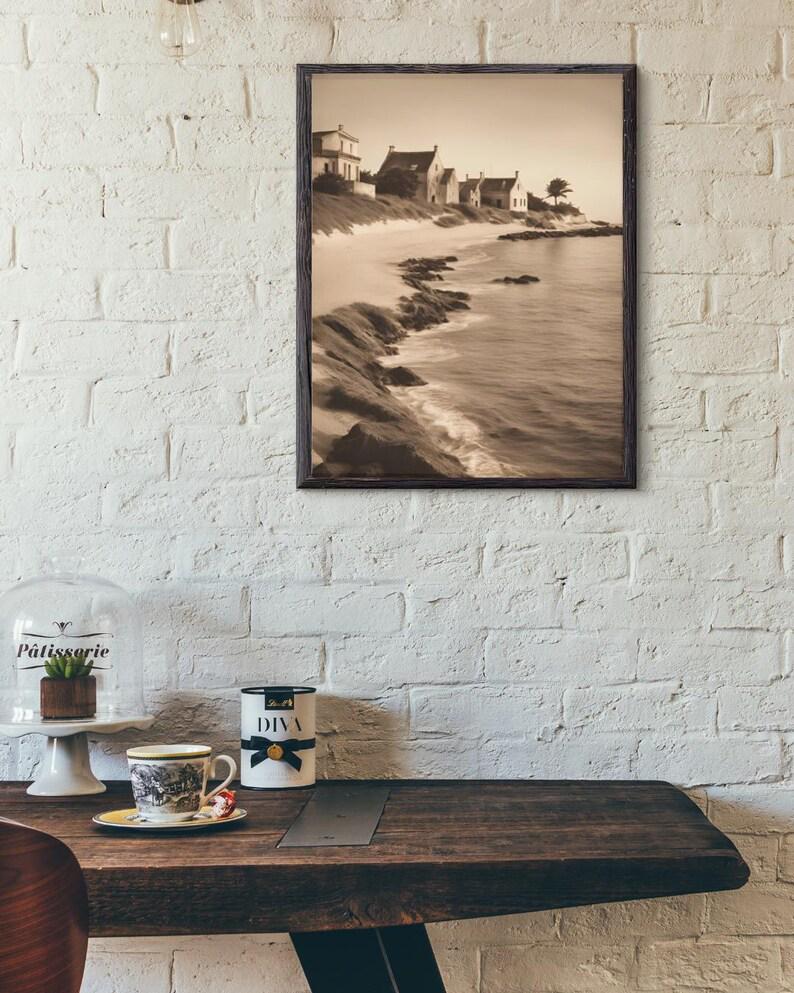 Affiche Imprimée A3 Qualité Premium - Paysage Sépia, Art Mural Côtier Mer, Poster Marin & Pêche, Impression Minimaliste, Décoration Maison