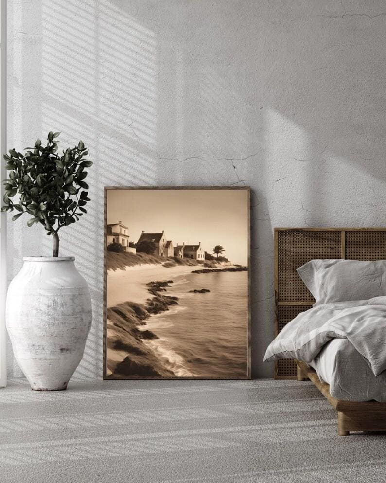 Affiche Imprimée A3 Qualité Premium - Paysage Sépia, Art Mural Côtier Mer, Poster Marin & Pêche, Impression Minimaliste, Décoration Maison