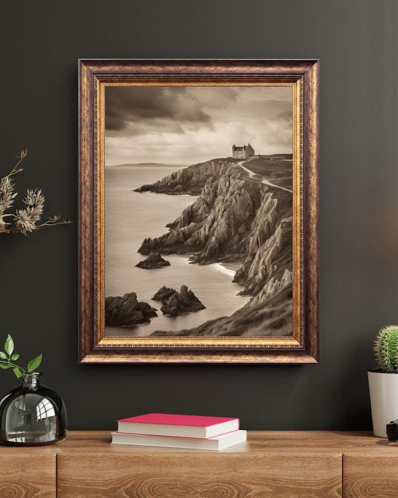 Affiche Imprimée A3 Qualité Premium - Paysage Sépia, Art Mural Côtier Mer, Poster Marin & Pêche, Impression Minimaliste, Décoration Maison