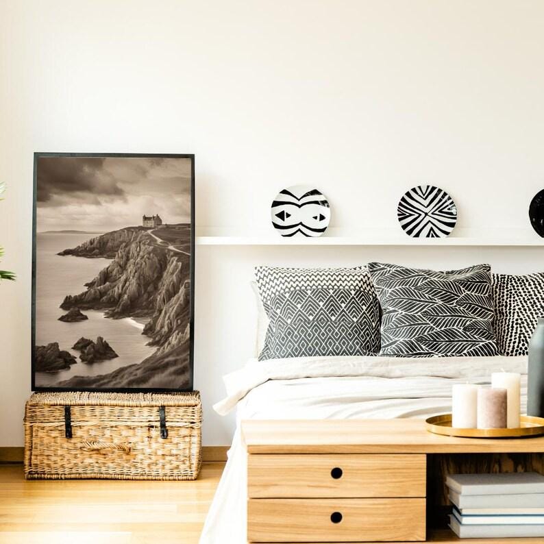 Affiche Imprimée A3 Qualité Premium - Paysage Sépia, Art Mural Côtier Mer, Poster Marin & Pêche, Impression Minimaliste, Décoration Maison