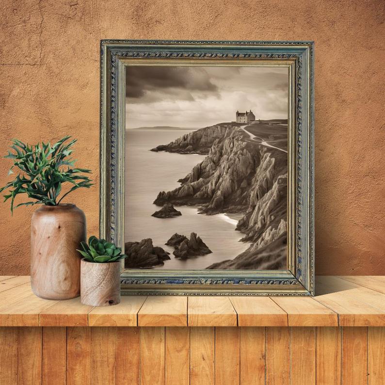 Affiche Imprimée A3 Qualité Premium - Paysage Sépia, Art Mural Côtier Mer, Poster Marin & Pêche, Impression Minimaliste, Décoration Maison