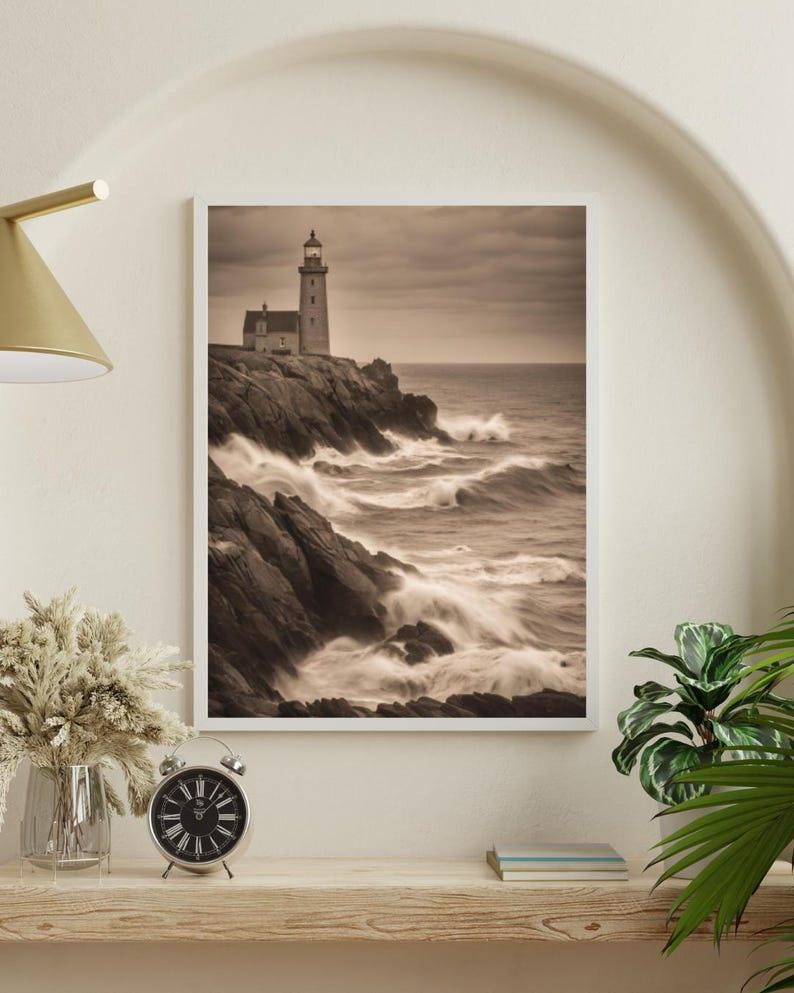 Affiche Imprimée A3 Qualité Premium - Paysage Sépia, Art Mural Côtier Mer, Poster Marin & Pêche, Impression Minimaliste, Décoration Maison