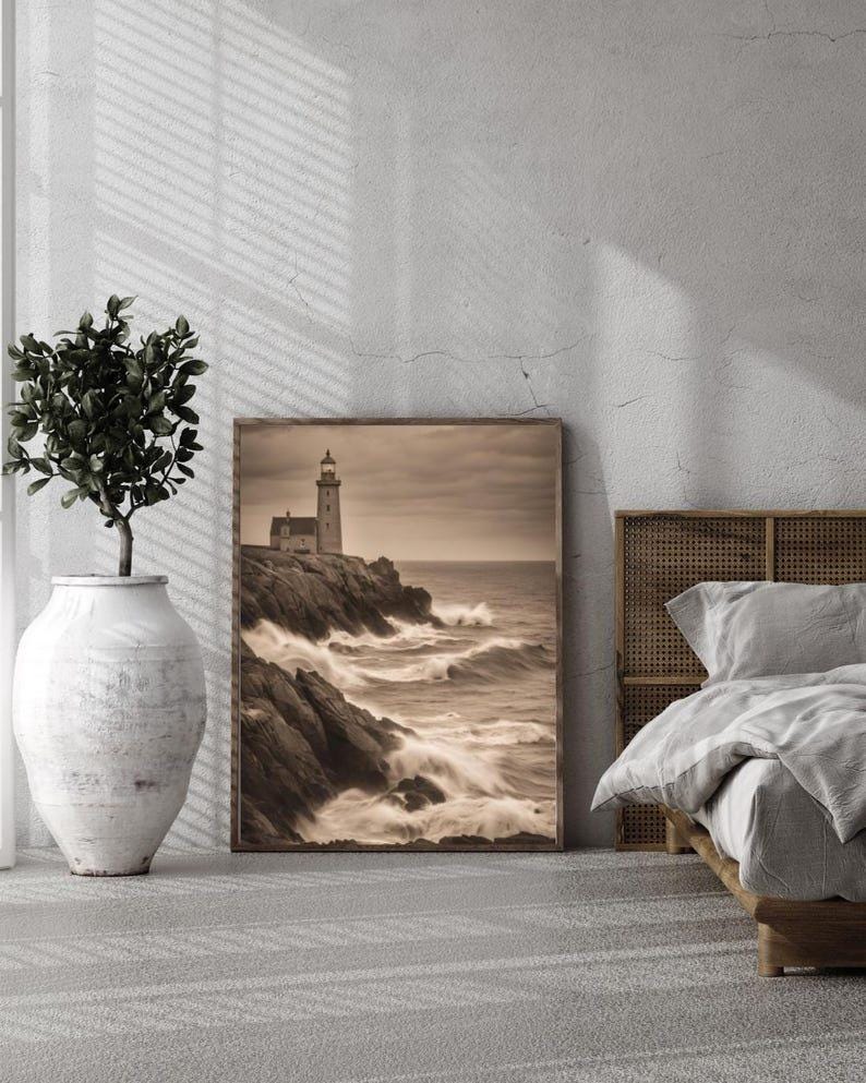 Affiche Imprimée A3 Qualité Premium - Paysage Sépia, Art Mural Côtier Mer, Poster Marin & Pêche, Impression Minimaliste, Décoration Maison