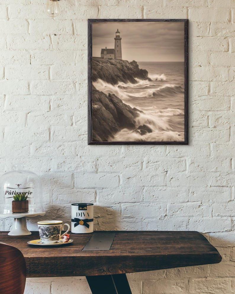 Affiche Imprimée A3 Qualité Premium - Paysage Sépia, Art Mural Côtier Mer, Poster Marin & Pêche, Impression Minimaliste, Décoration Maison