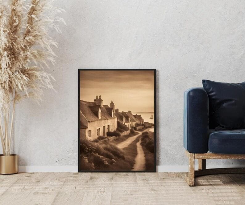 Affiche Imprimée A3 Qualité Premium - Paysage Sépia, Art Mural Côtier Mer, Poster Marin & Pêche, Impression Minimaliste, Décoration Maison