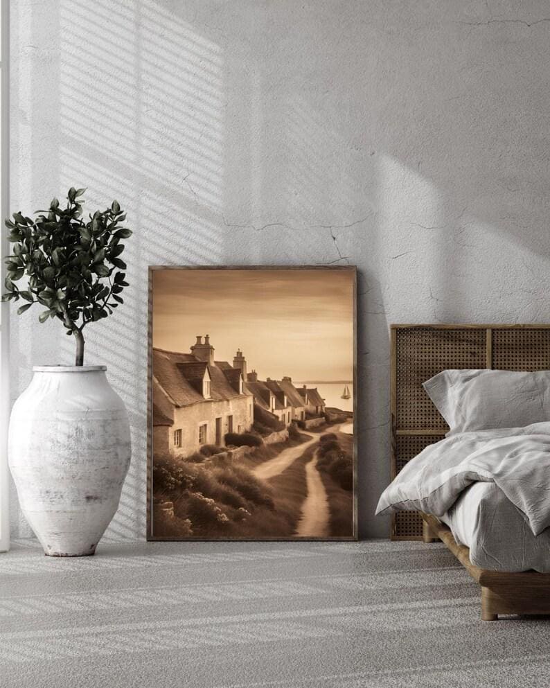 Affiche Imprimée A3 Qualité Premium - Paysage Sépia, Art Mural Côtier Mer, Poster Marin & Pêche, Impression Minimaliste, Décoration Maison
