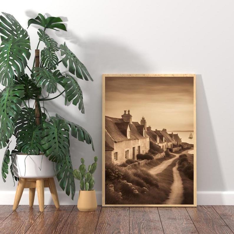 Affiche Imprimée A3 Qualité Premium - Paysage Sépia, Art Mural Côtier Mer, Poster Marin & Pêche, Impression Minimaliste, Décoration Maison