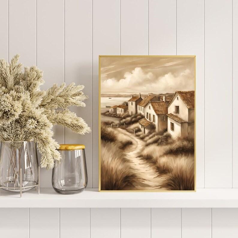 Affiche Imprimée A3 Qualité Premium - Paysage Sépia, Art Mural Côtier Mer, Poster Marin & Pêche, Impression Minimaliste, Décoration Maison