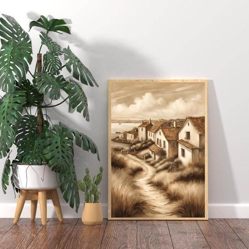 Affiche paysage sépia vintage – Poster nature rétro – Décoration murale artistique – Art mural ancien – Impression photo sépia