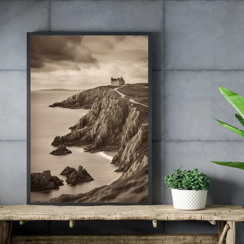 Affiche paysage sépia vintage – Poster nature rétro – Décoration murale artistique – Art mural ancien – Impression photo sépia