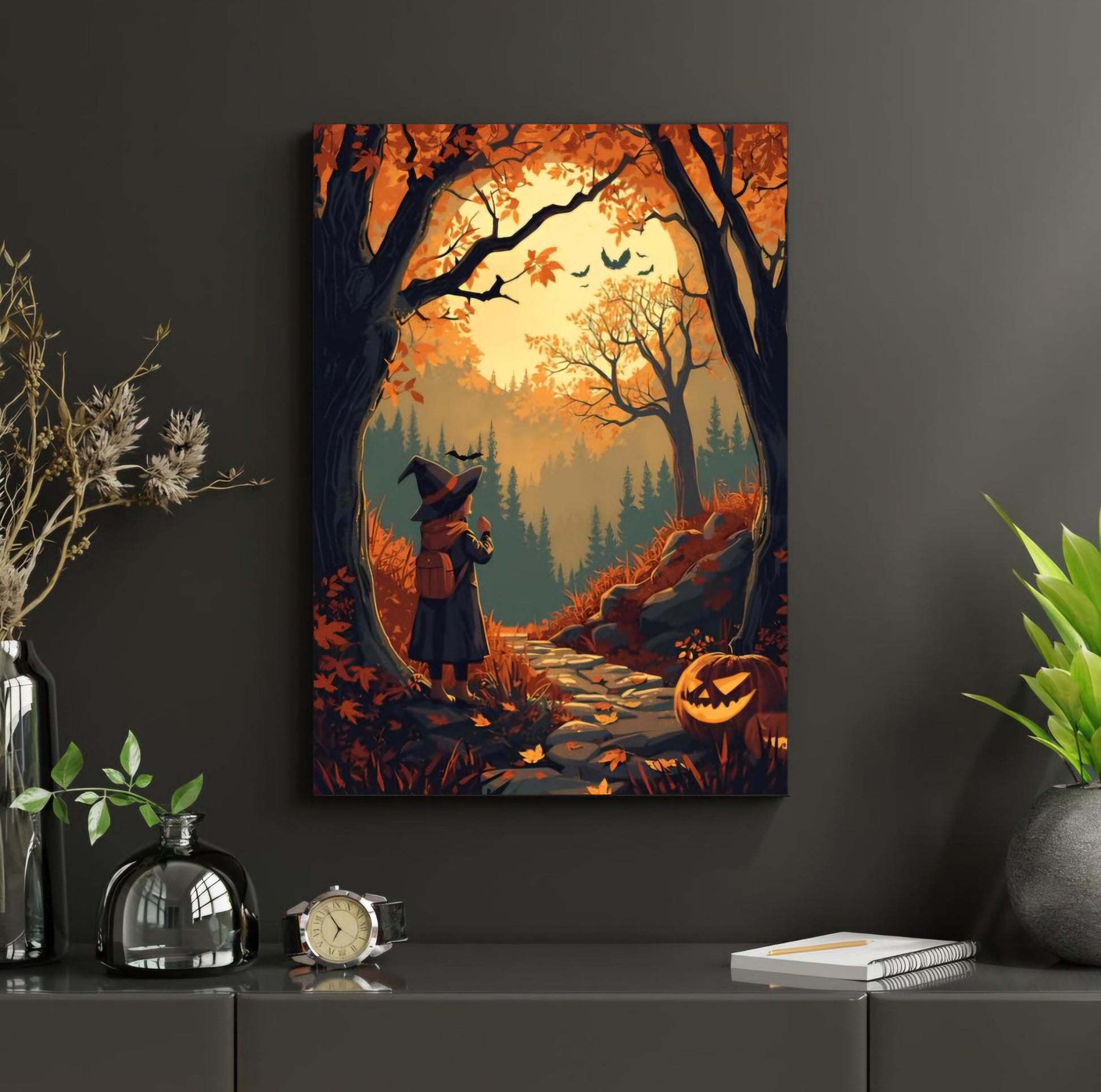 Affiche Imprimée A3 Qualité Premium - Halloween & Scène Automnale, Art Mural, Illustration, Poster Automne, Décoration Murale de Fête