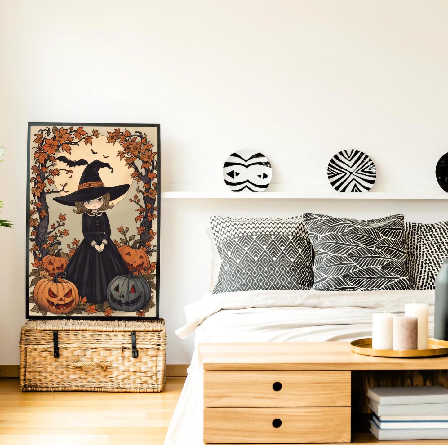 Affiche Imprimée A3 Qualité Premium - Halloween & Scène Automnale, Art Mural, Illustration, Poster Automne, Décoration Murale de Fête