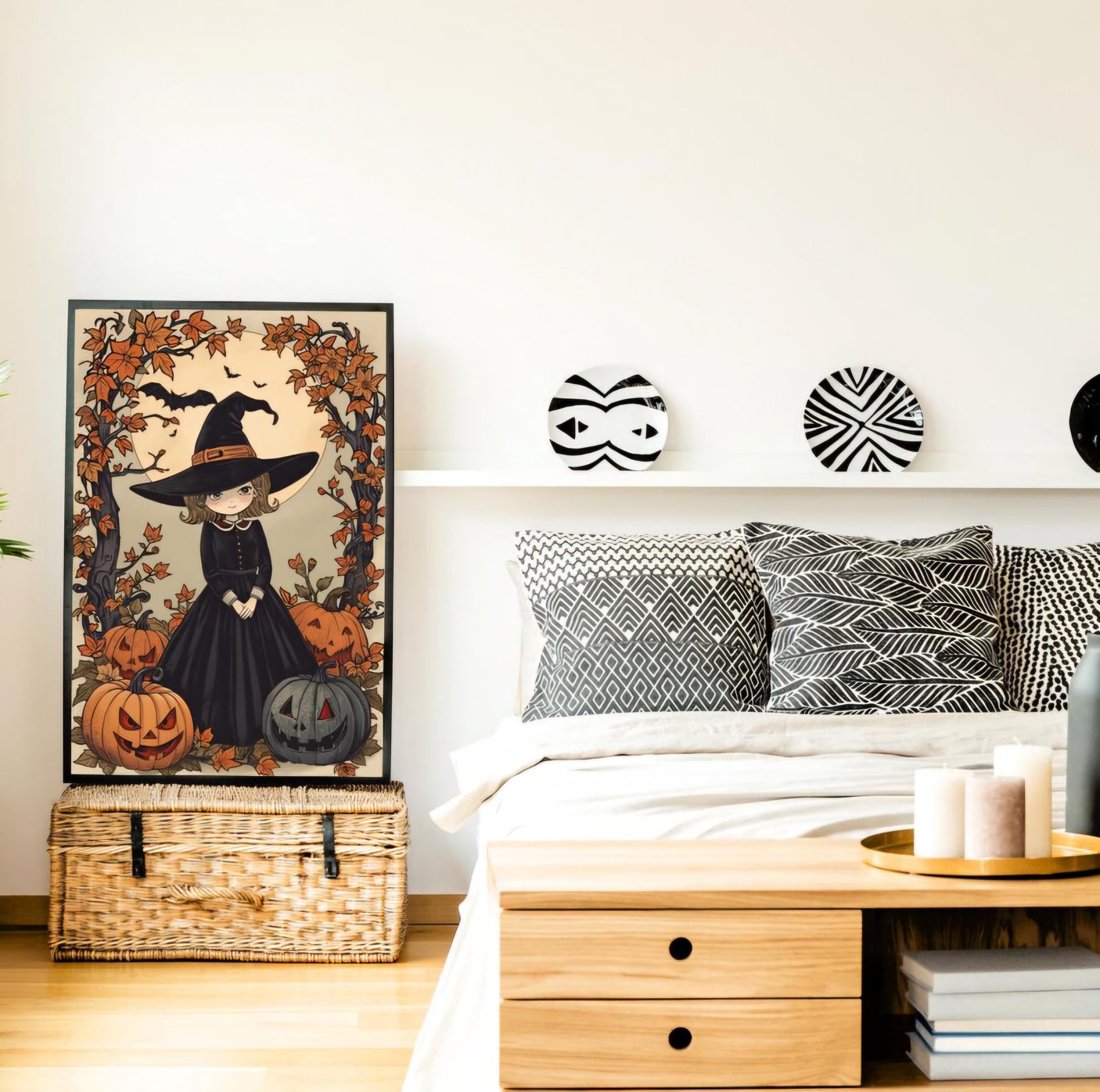 Affiche Imprimée A3 Qualité Premium - Halloween & Scène Automnale, Art Mural, Illustration, Poster Automne, Décoration Murale de Fête