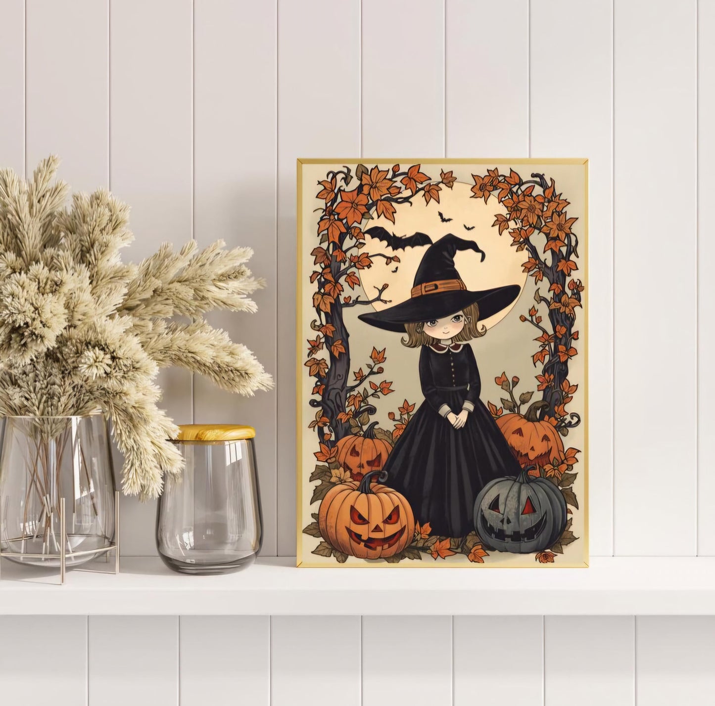 Affiche Imprimée A3 Qualité Premium - Halloween & Scène Automnale, Art Mural, Illustration, Poster Automne, Décoration Murale de Fête