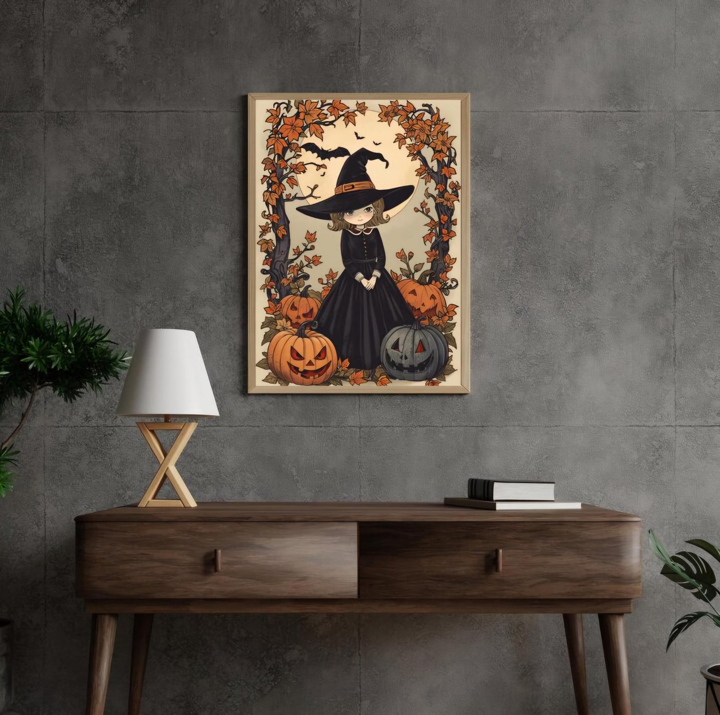 Affiche Imprimée A3 Qualité Premium - Halloween & Scène Automnale, Art Mural, Illustration, Poster Automne, Décoration Murale de Fête