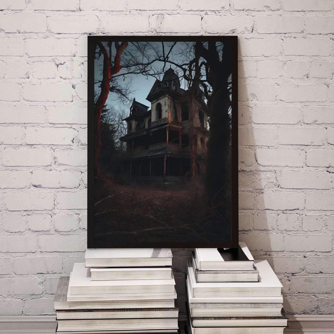Affiche Imprimée A3 Qualité Premium - Horreur & Maison Hantée, Art Mural Halloween, Illustration, Poster Automne, Décoration Murale