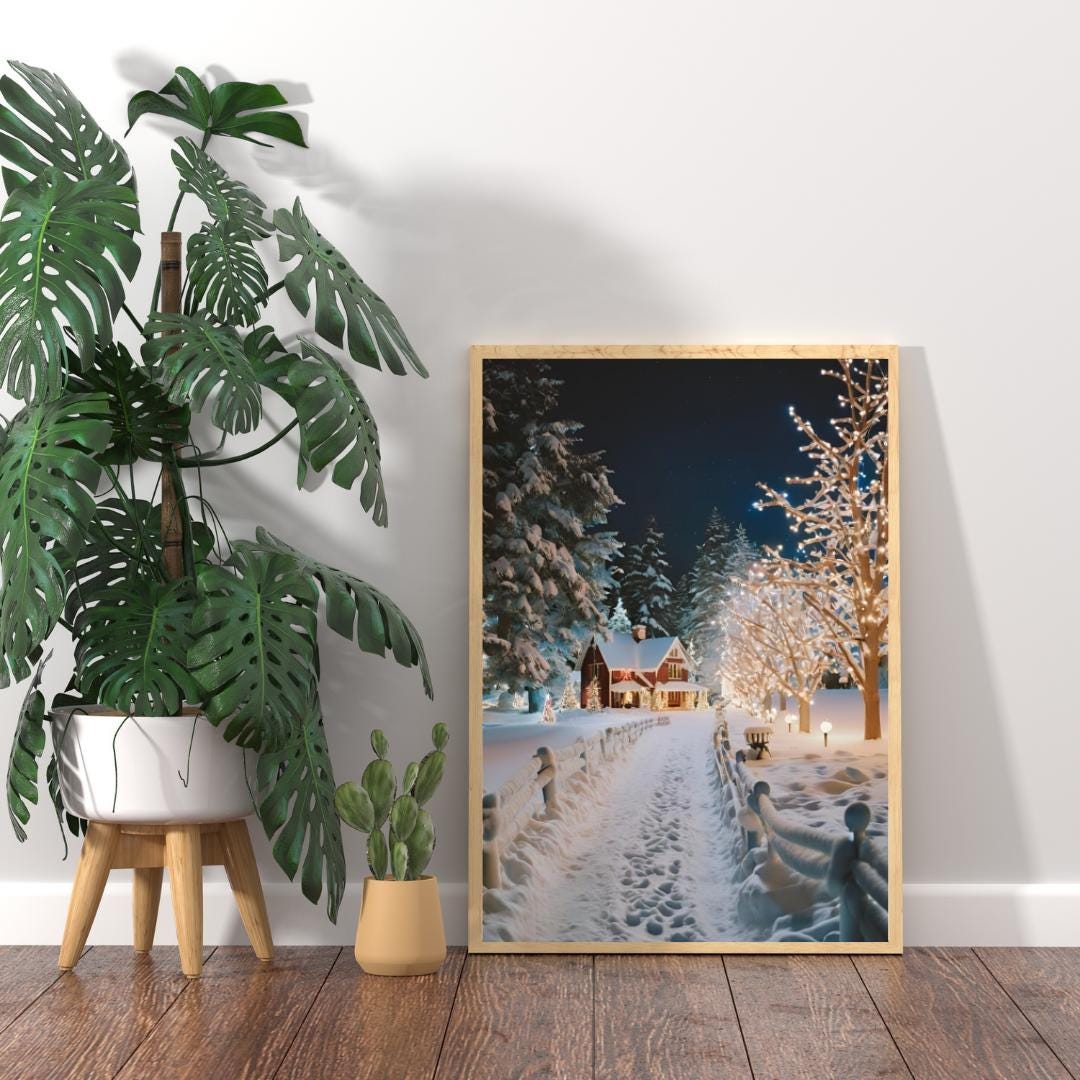 Affiche Imprimée A3 Qualité Premium - Paysage de Noël, Art Mural Hiver, Poster & Décor Neige, Décoration Murale Fêtes de Fin d'année