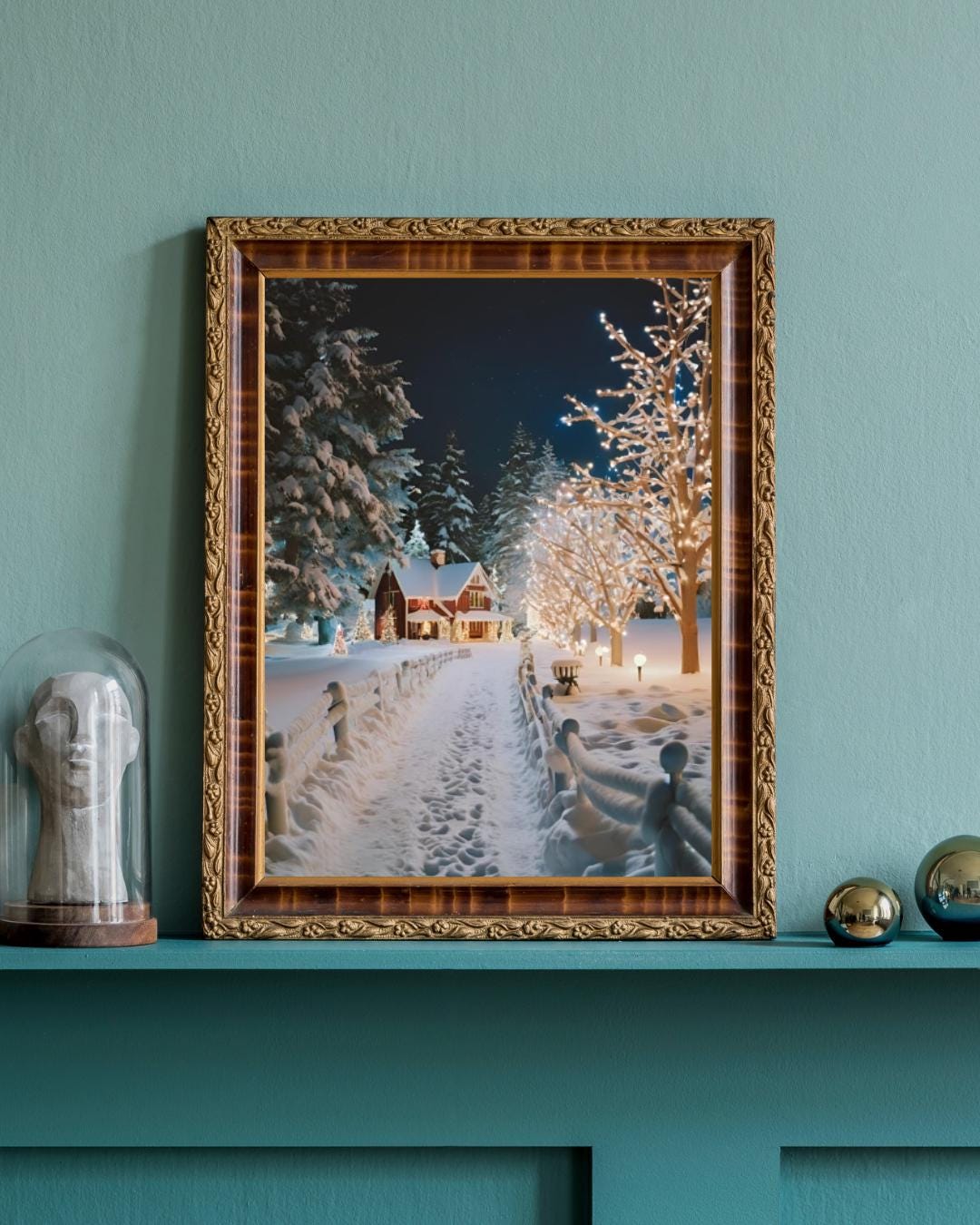 Affiche Imprimée A3 Qualité Premium - Paysage de Noël, Art Mural Hiver, Poster & Décor Neige, Décoration Murale Fêtes de Fin d'année