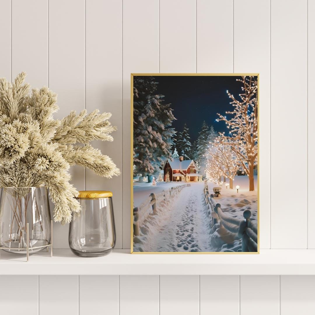 Affiche Imprimée A3 Qualité Premium - Paysage de Noël, Art Mural Hiver, Poster & Décor Neige, Décoration Murale Fêtes de Fin d'année
