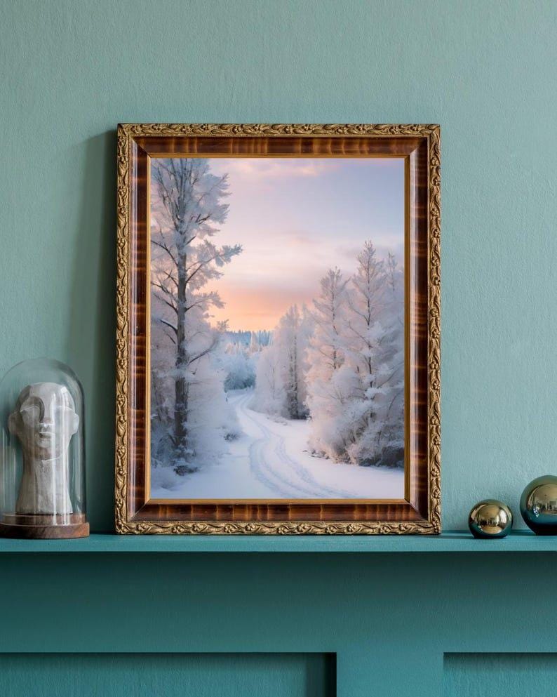 Affiche Imprimée A3 Qualité Premium - Paysage enneigé, Art Mural Hiver, Poster Nature & Neige, Illustration Voyage, Décoration Murale