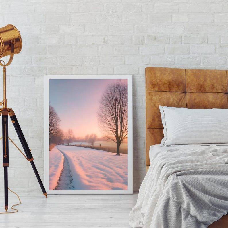 Affiche Imprimée A3 Qualité Premium - Paysage enneigé, Art Mural Hiver, Poster Nature & Neige, Illustration Voyage, Décoration Murale