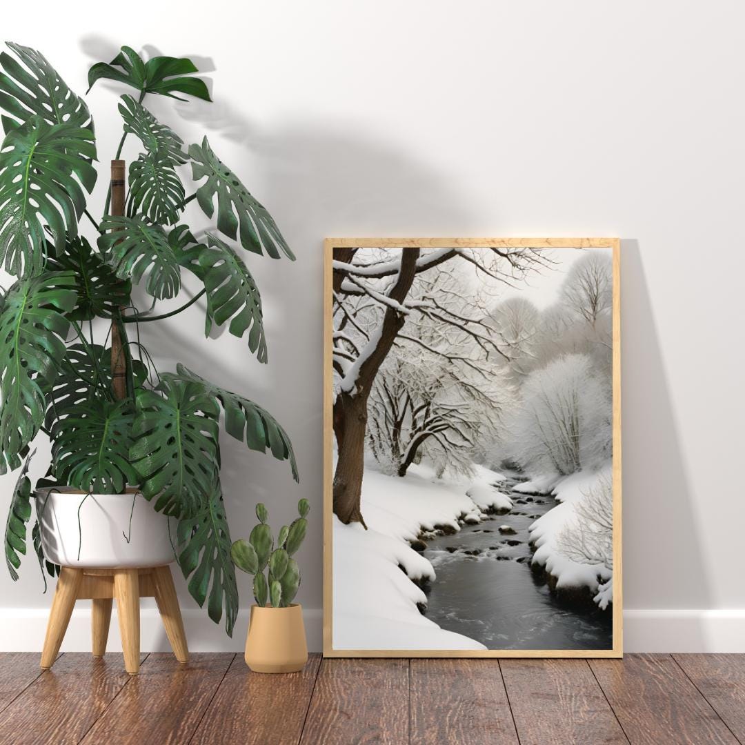 Affiche Imprimée A3 Qualité Premium - Paysage enneigé, Art Mural Hiver, Poster Nature & Neige, Illustration Voyage, Décoration Murale