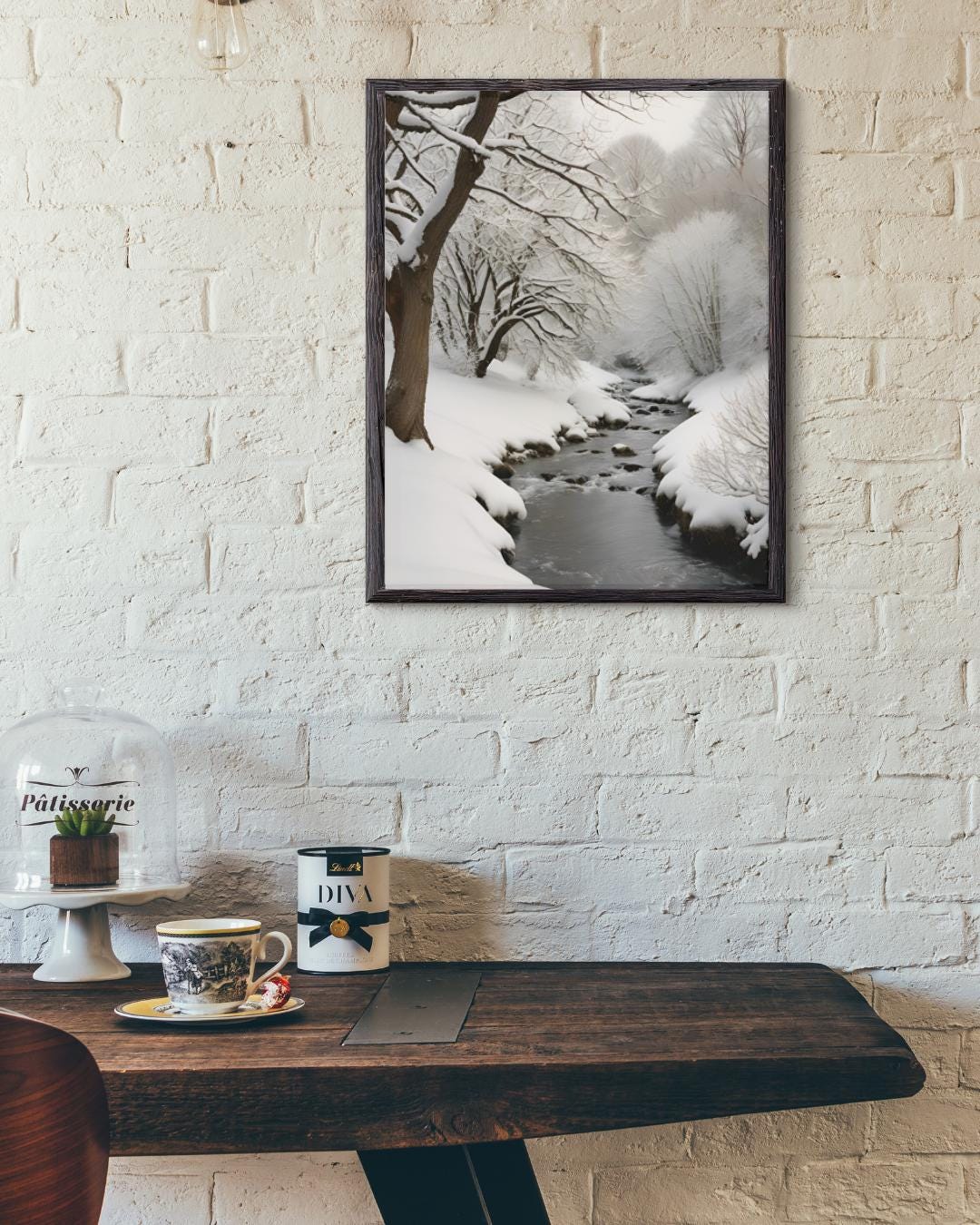 Affiche Imprimée A3 Qualité Premium - Paysage enneigé, Art Mural Hiver, Poster Nature & Neige, Illustration Voyage, Décoration Murale