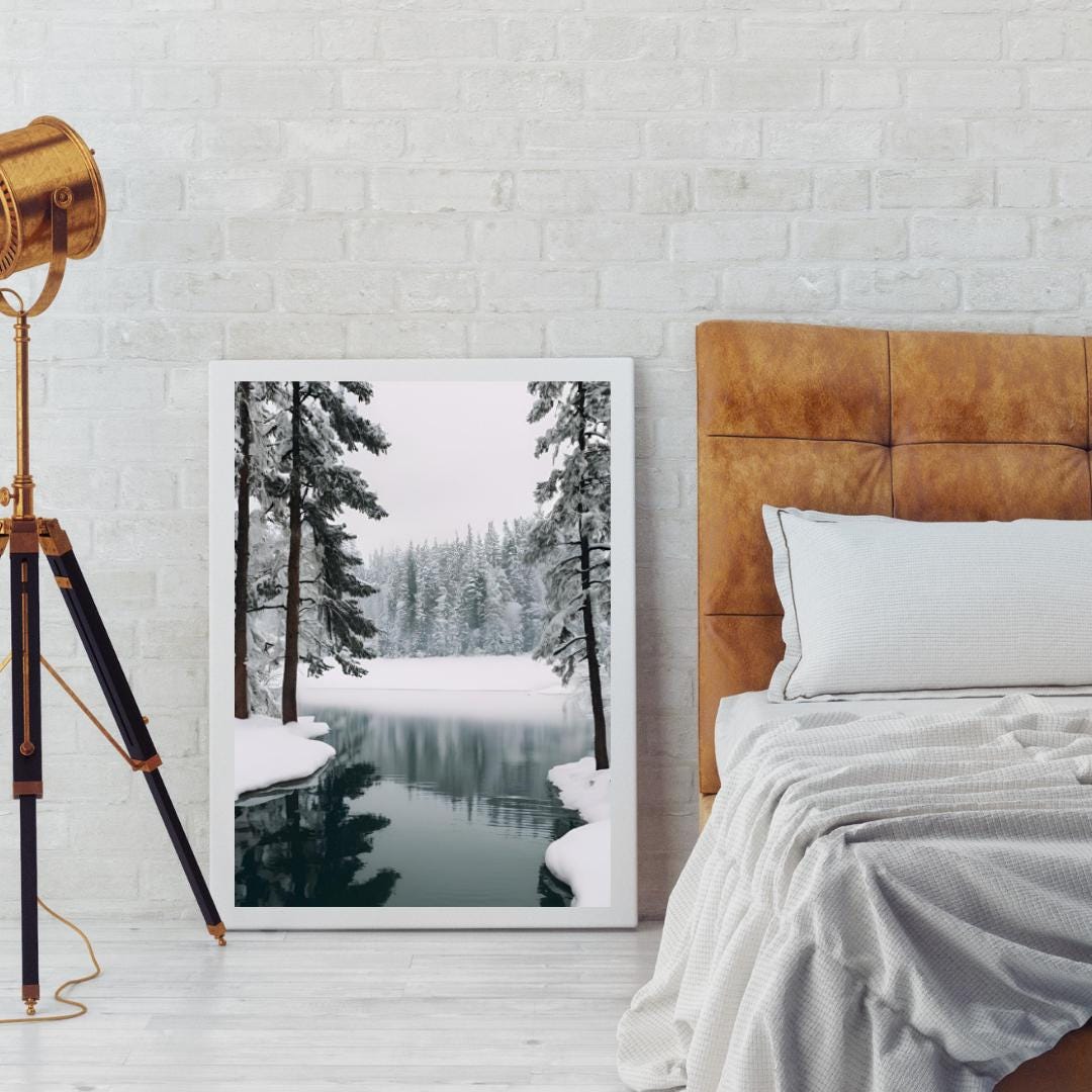 Affiche Imprimée A3 Qualité Premium - Paysage enneigé, Art Mural Hiver, Poster Nature & Neige, Illustration Voyage, Décoration Murale