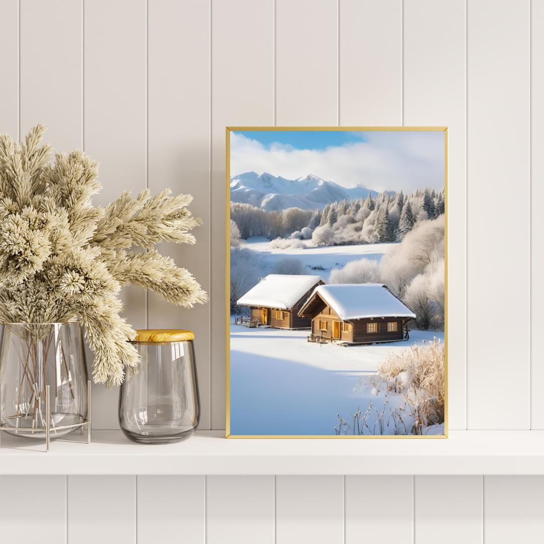 Affiche Imprimée A3 Qualité Premium - Paysage enneigé, Art Mural Hiver, Poster Nature & Neige, Illustration Voyage, Décoration Murale