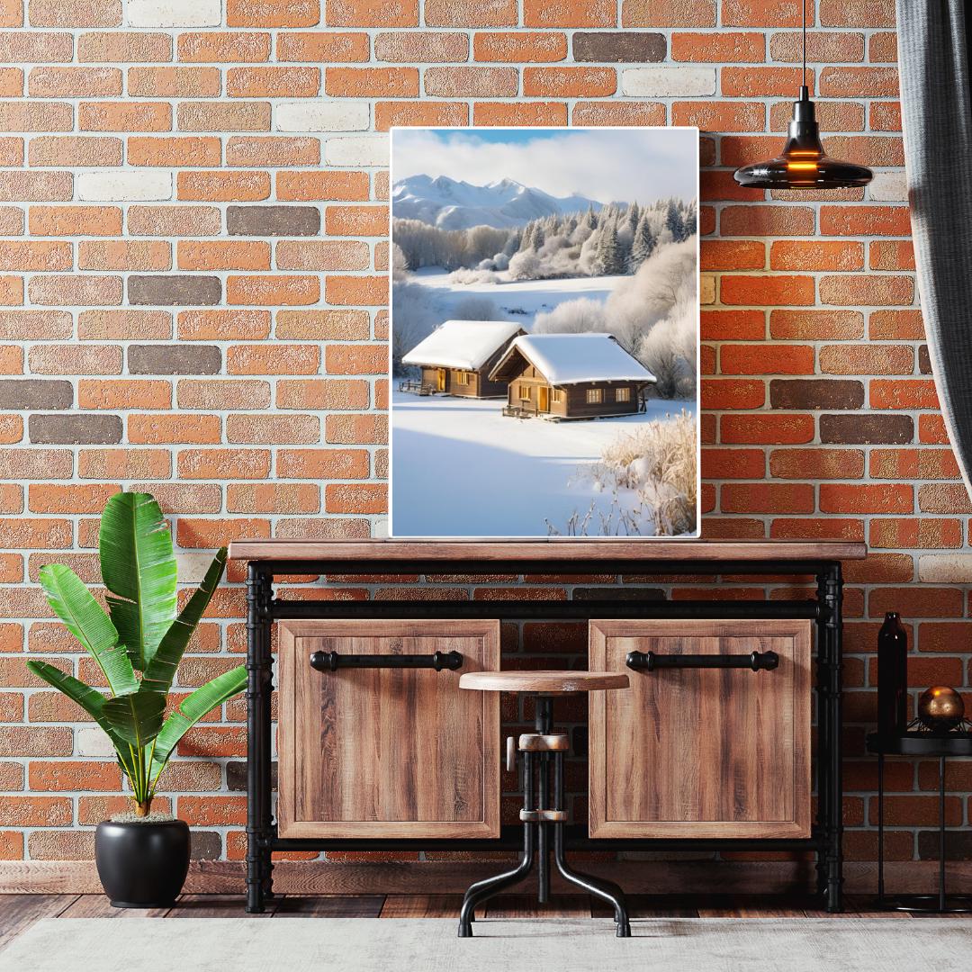 Affiche Imprimée A3 Qualité Premium - Paysage enneigé, Art Mural Hiver, Poster Nature & Neige, Illustration Voyage, Décoration Murale