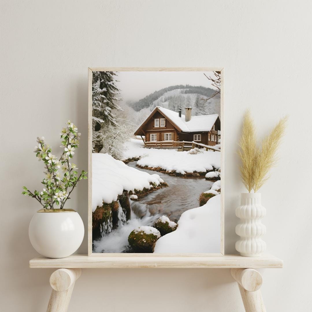 Affiche Imprimée A3 Qualité Premium - Paysage enneigé, Art Mural Hiver, Poster Nature & Neige, Illustration Voyage, Décoration Murale