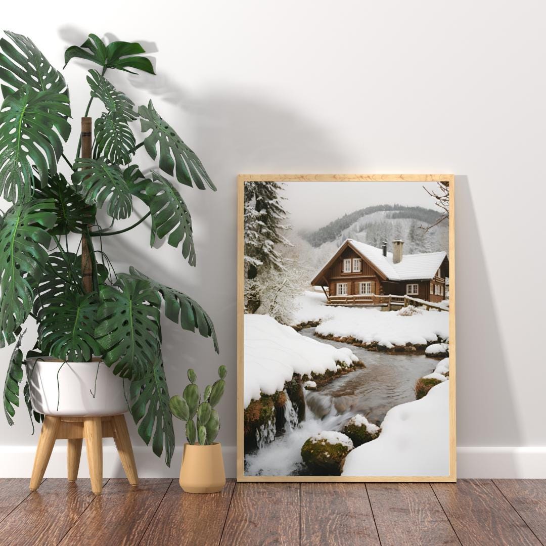 Affiche Imprimée A3 Qualité Premium - Paysage enneigé, Art Mural Hiver, Poster Nature & Neige, Illustration Voyage, Décoration Murale