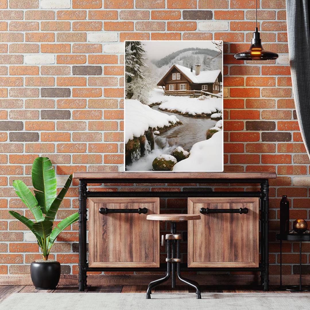 Affiche Imprimée A3 Qualité Premium - Paysage enneigé, Art Mural Hiver, Poster Nature & Neige, Illustration Voyage, Décoration Murale