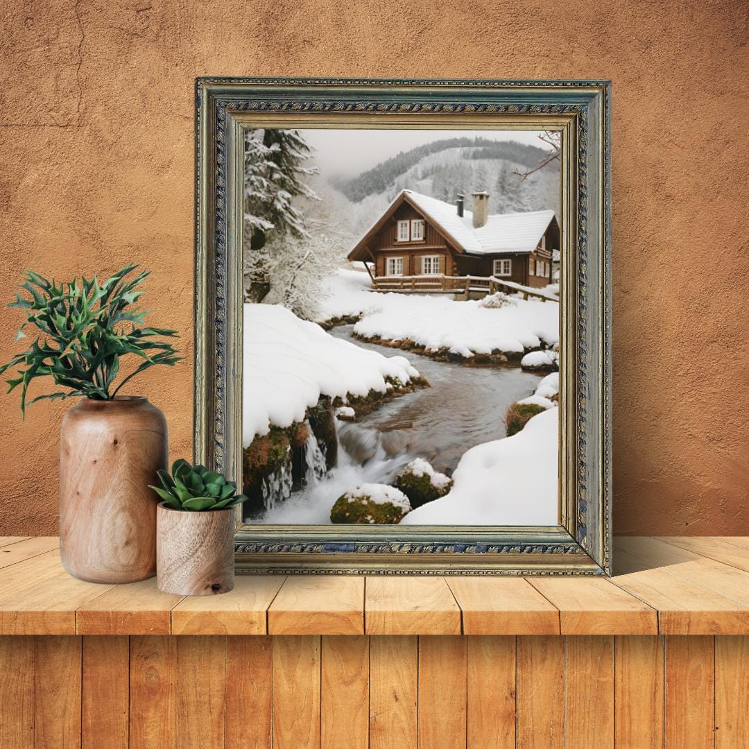 Affiche Imprimée A3 Qualité Premium - Paysage enneigé, Art Mural Hiver, Poster Nature & Neige, Illustration Voyage, Décoration Murale