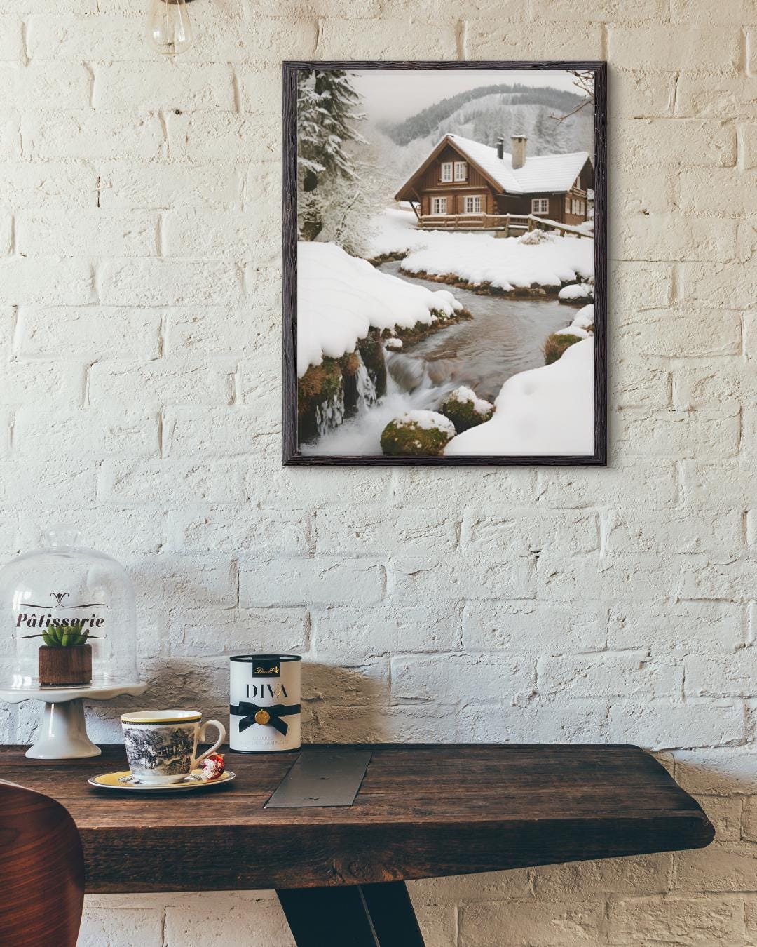 Affiche Imprimée A3 Qualité Premium - Paysage enneigé, Art Mural Hiver, Poster Nature & Neige, Illustration Voyage, Décoration Murale