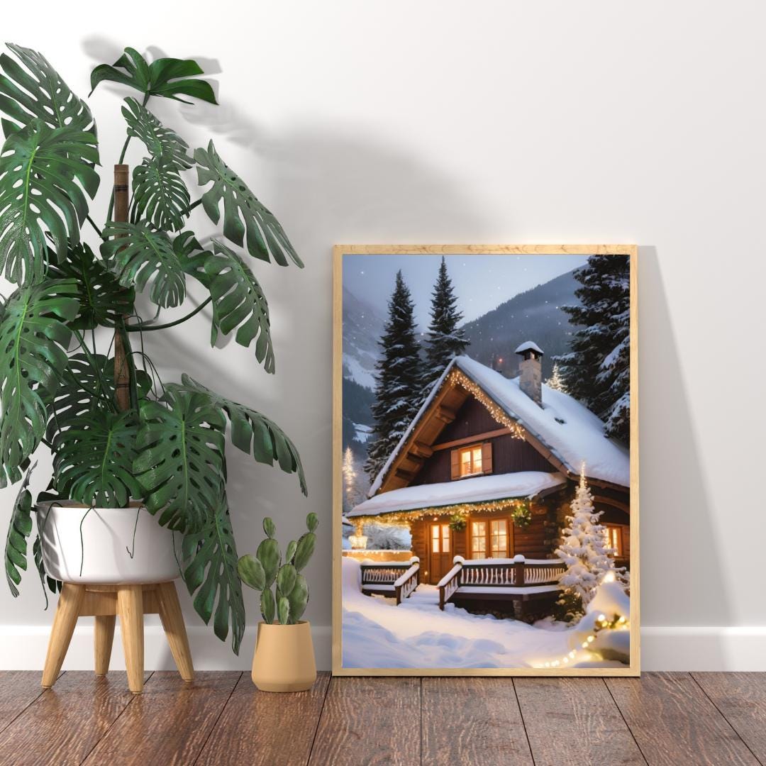 Affiche Imprimée A3 Qualité Premium - Paysage de Noël, Art Mural Hiver, Poster & Décor Neige, Décoration Murale Fêtes de Fin d'année